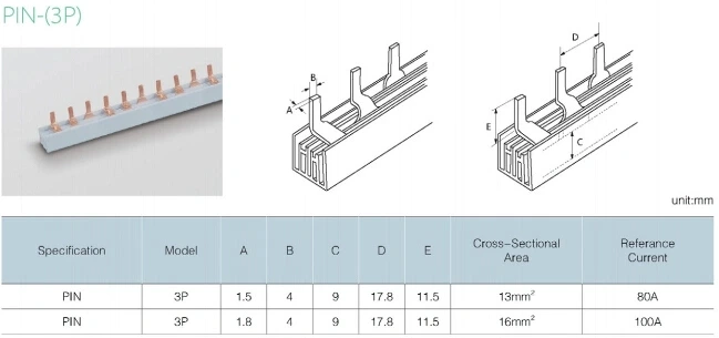 Copper Material Busbar Pin Type 3 Pole Distribution Box Copper Connector Busbar