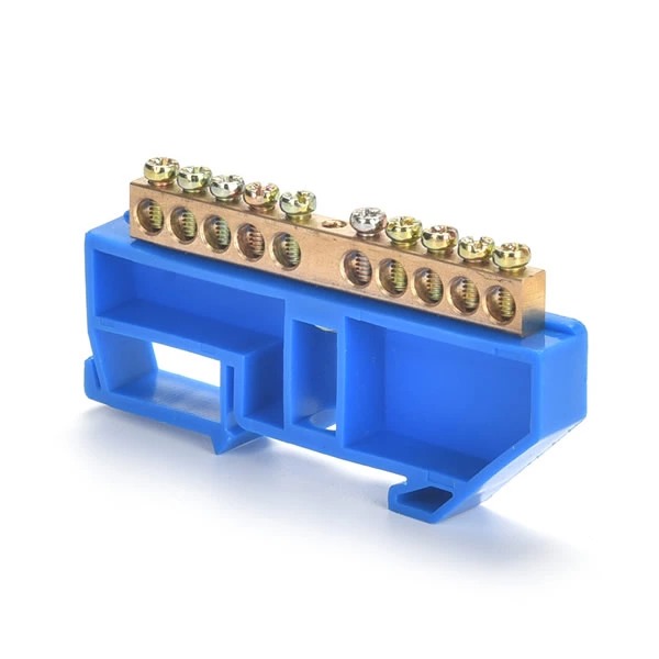 DIN Rail Mounted Neutral Busbar Terminal Block Blue