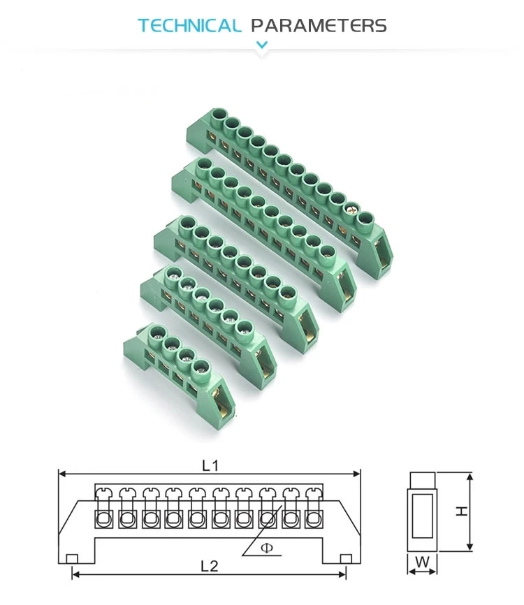 Green Terminal Block Brass PE Busbar