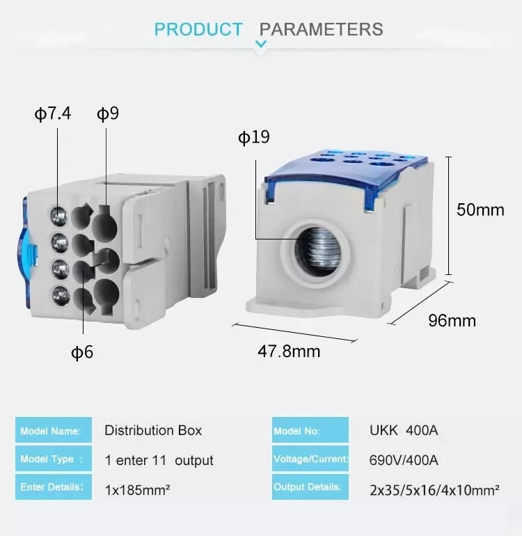 UKK series UKK-400A Din rail Unipolar junction box water proof distribution block