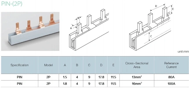 L Type Pin Type 2p Copper Busbar 2p Breaker Busbars