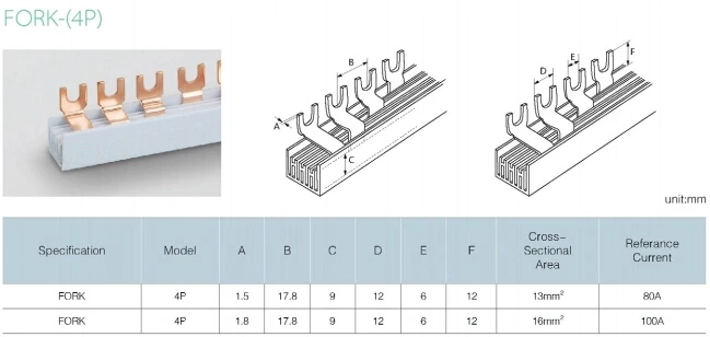 Terminal Block Connector Copper Busbar with U or Fork Type for MCB