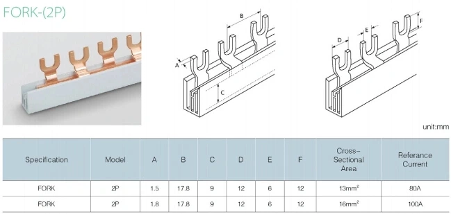 U Pin Plug-in Type Copper 1p 2p 3p Distribution Busbar MCB Terminal Block Bus Bar