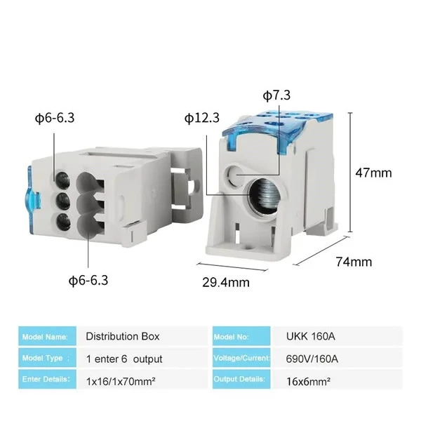 Ukk 160A Screw Wire Distribution Power Terminal Block Rail Mounted